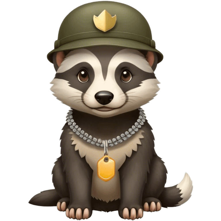 Honey badger waring army hat with dog tags emoji