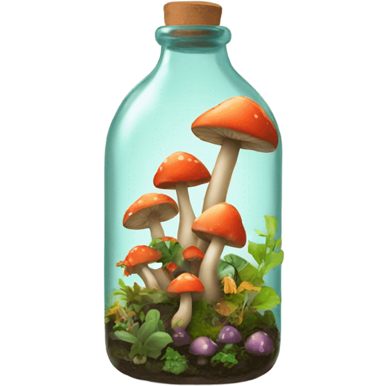 Bottle containing plants and colorfull mushrooms  emoji