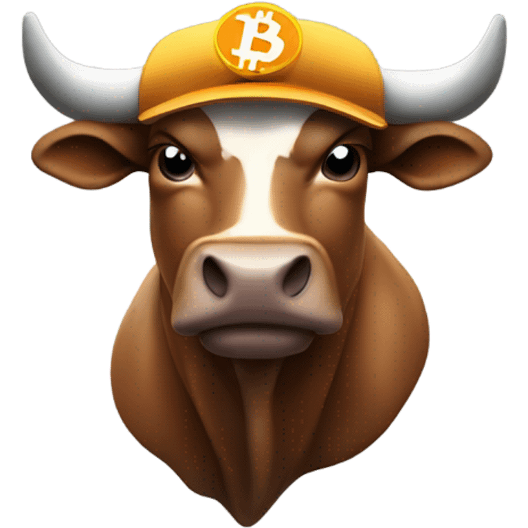 Bull ready to charge wearing bitcoin hat emoji