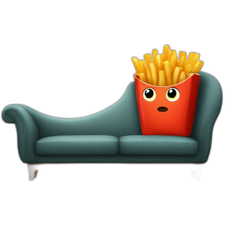 french fry drinking coffee on the sofa emoji