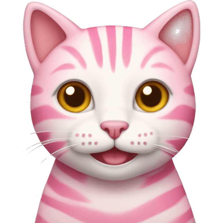 Pink striped cat smiling widely  emoji