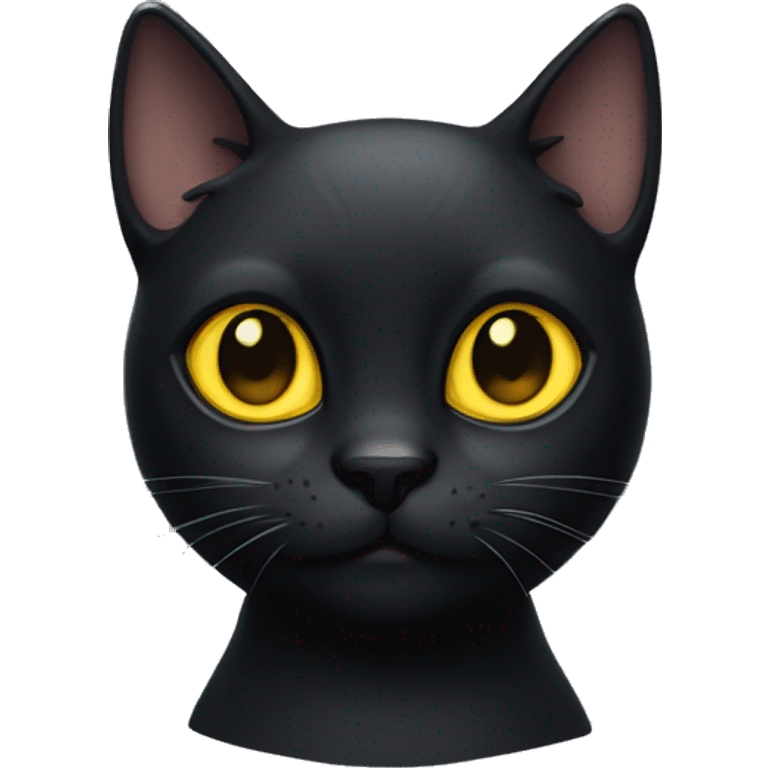 A black cat with small ears and yellow eyes emoji