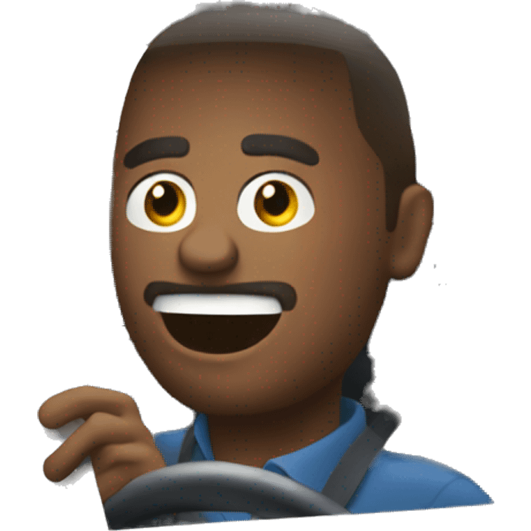 Man driving a car looking at a phone emoji