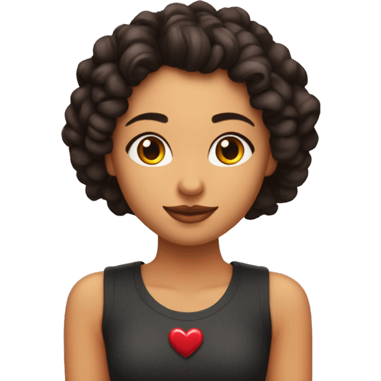 Chica de pelo rizado y marrón negra con corazones rotos en los ojos y una corona en la cabeza o emoji