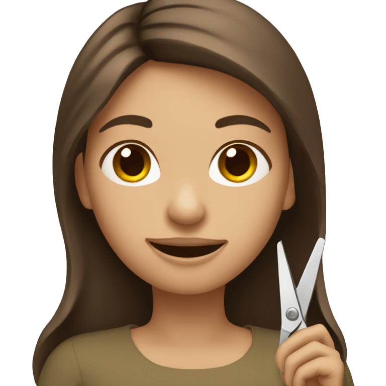 Girl with brown hair holding sheers to cut hair emoji