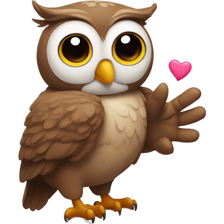 Owl sending kisses by hand emoji