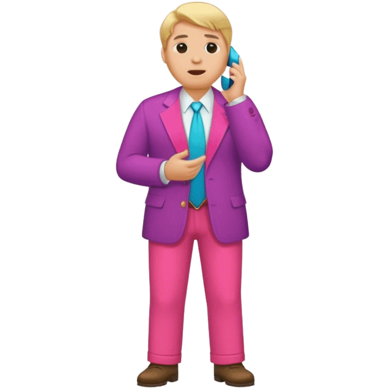 blond big man in colorful outfit calling emoji