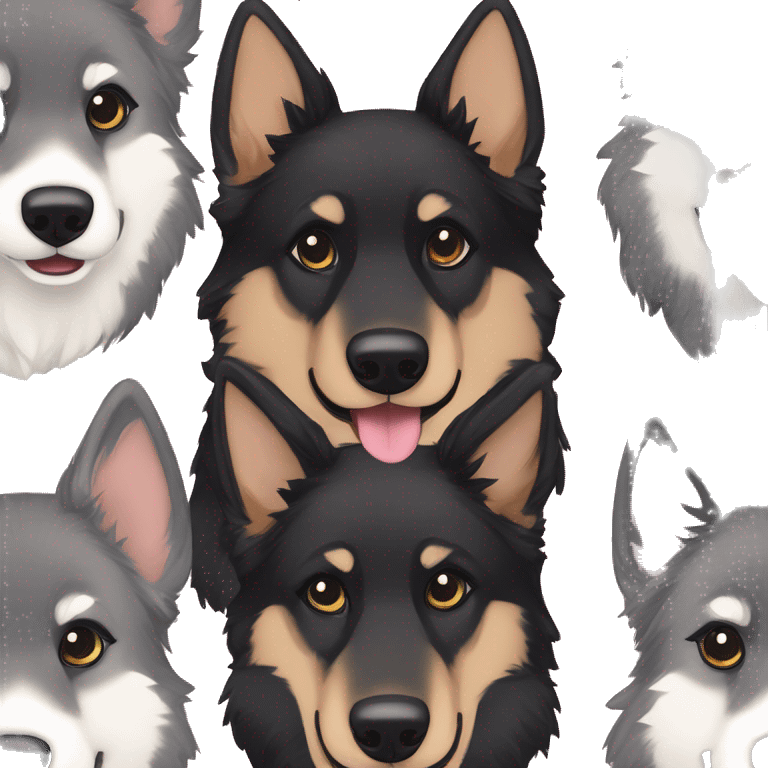  Black spotted brindle German shepherd husky fluffy ears and holographic harness running emoji