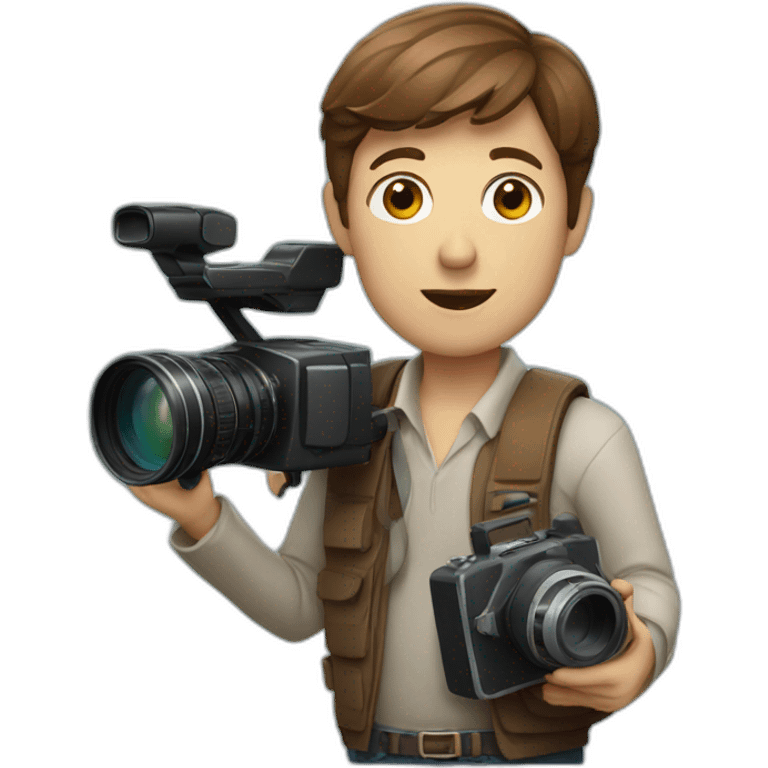 European film director with brown short hair holding a cinema camera emoji