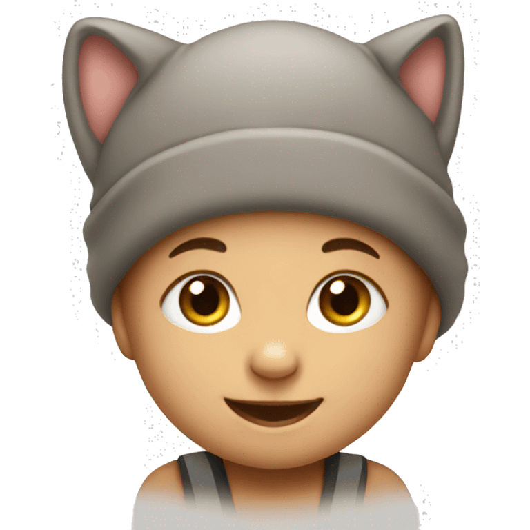 smiling baby wearing cat hat emoji