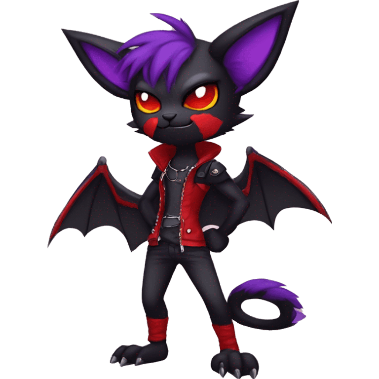 Black-Red-Purple Anthro Cool Punk Bat-Litten-Fakemon-fursona Full Body emoji