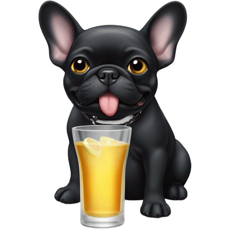 a black french bulldog drinking tequila emoji