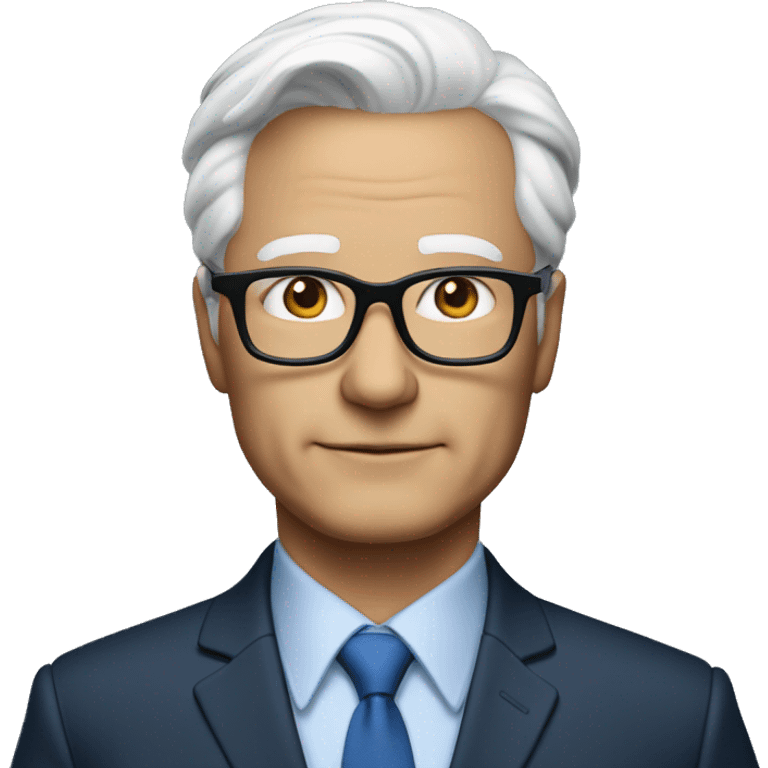 an 55 years old CEO with white short hair wearing a fine blue suit and black glasses. emoji