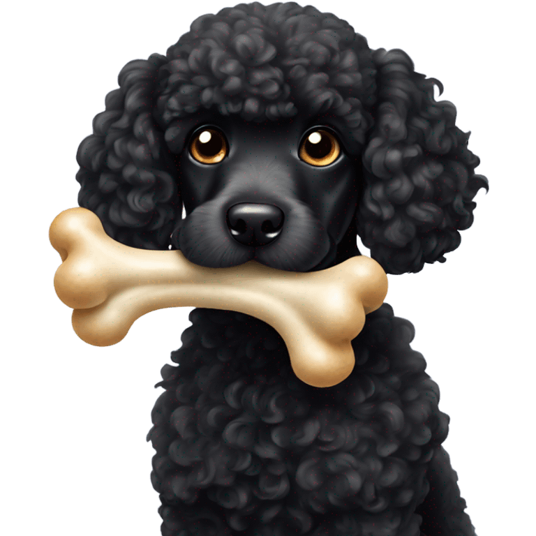 Black poodle chewing bone emoji