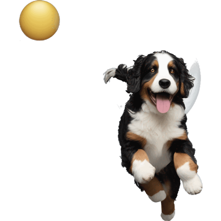 Merle bernedoodle jumping over the moon emoji