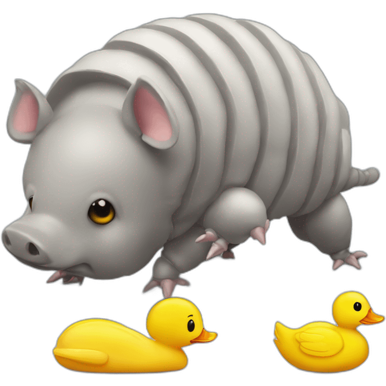 Gray pig armadillo centipede insect with yellow duck face rubber ducky emoji