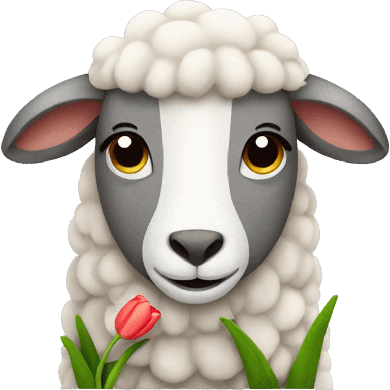 Sheep holding tulip flower  emoji