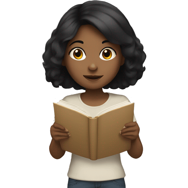 Girl with black hair reading emoji