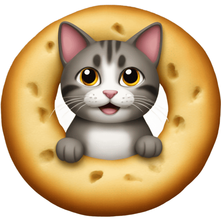 A cat sitting on a massive bagel  emoji