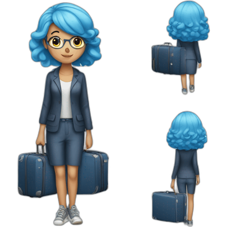 Blue-haired girl with two heavy suitcases emoji