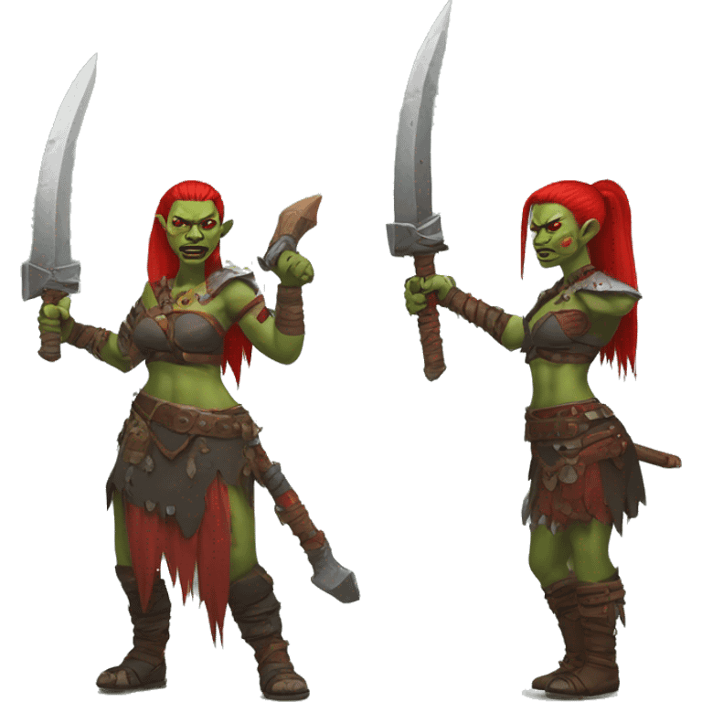 Berserker orc woman with red beard & red mohican with weapon emoji