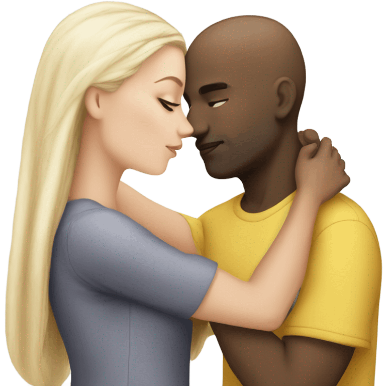 White girl dark hair kissing mixed bald man emoji