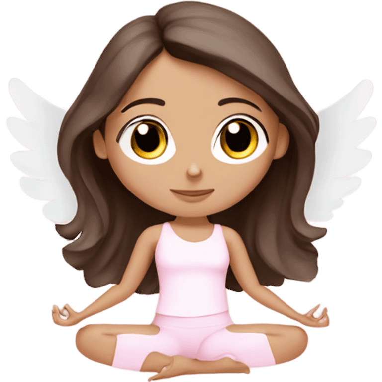 angelic brunette and blue eyed yoga girl in light pink yoga outfit emoji