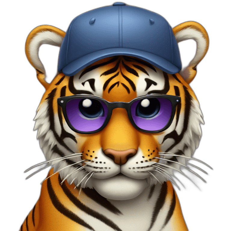 smirking tiger wearing sunglasses and cap emoji