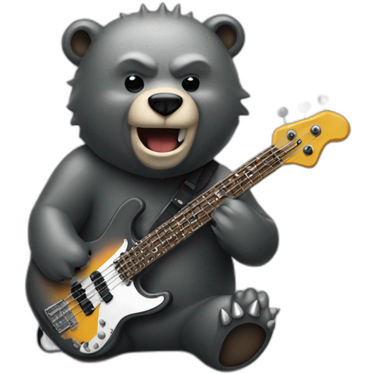 metal head bear playing bass on a shark emoji