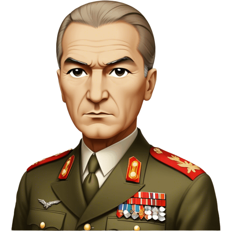 Cinematic Realistic Mustafa Kemal Atatürk Portrait Emoji, depicted as a visionary statesman with a determined gaze and period military attire, rendered with rich textures and dynamic historical lighting that captures his transformative leadership. emoji