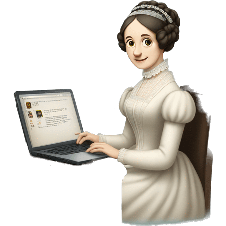 historical figure Ada Lovelace typing on a laptop emoji