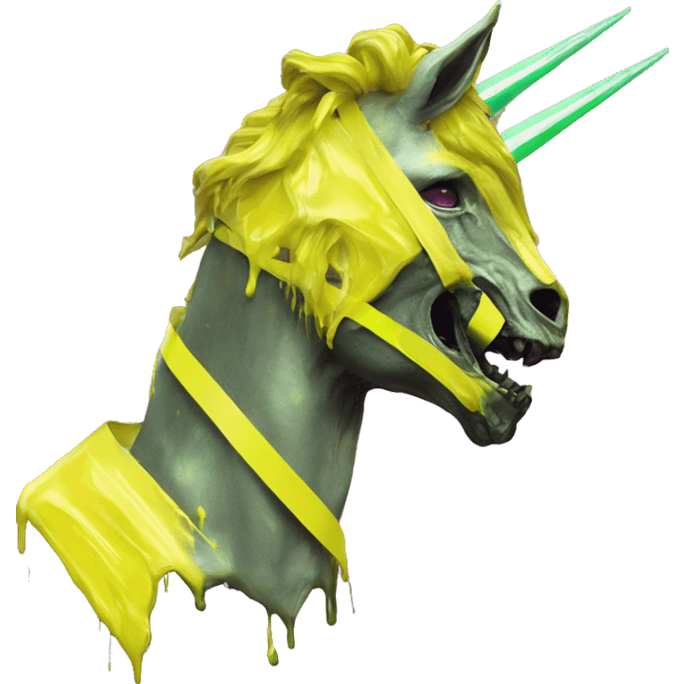 .Zombie_ Vaporwave black holographic oilslick zombie unicorn yellow caution tape emoji