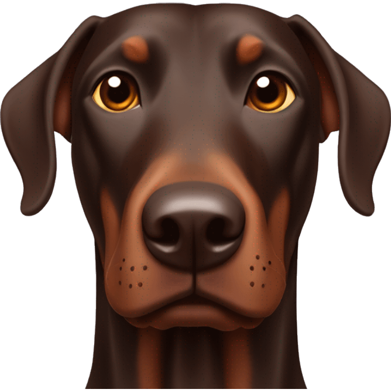 Strong male chocolate Doberman with floppy ears emoji