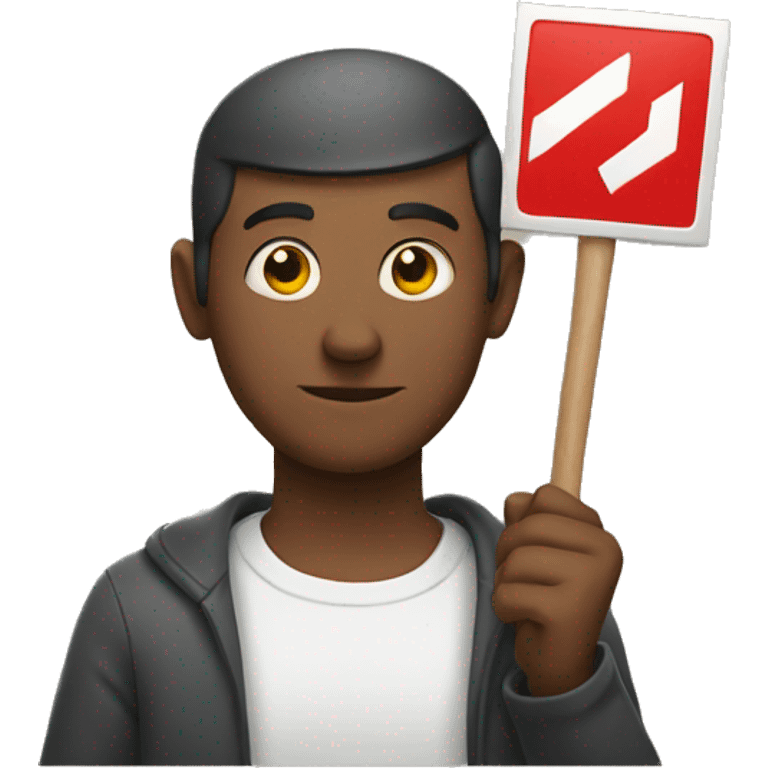 Man holding sign with a red L on it emoji