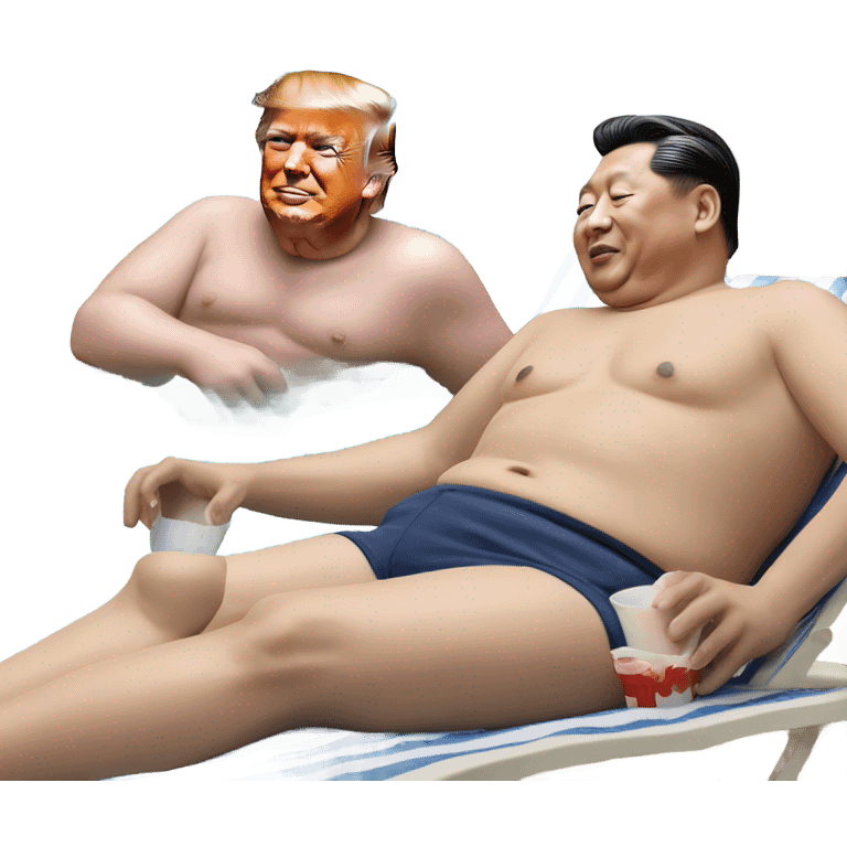 Photorealistic Donald Trump and Xi Jinping at the beach by the pool together emoji