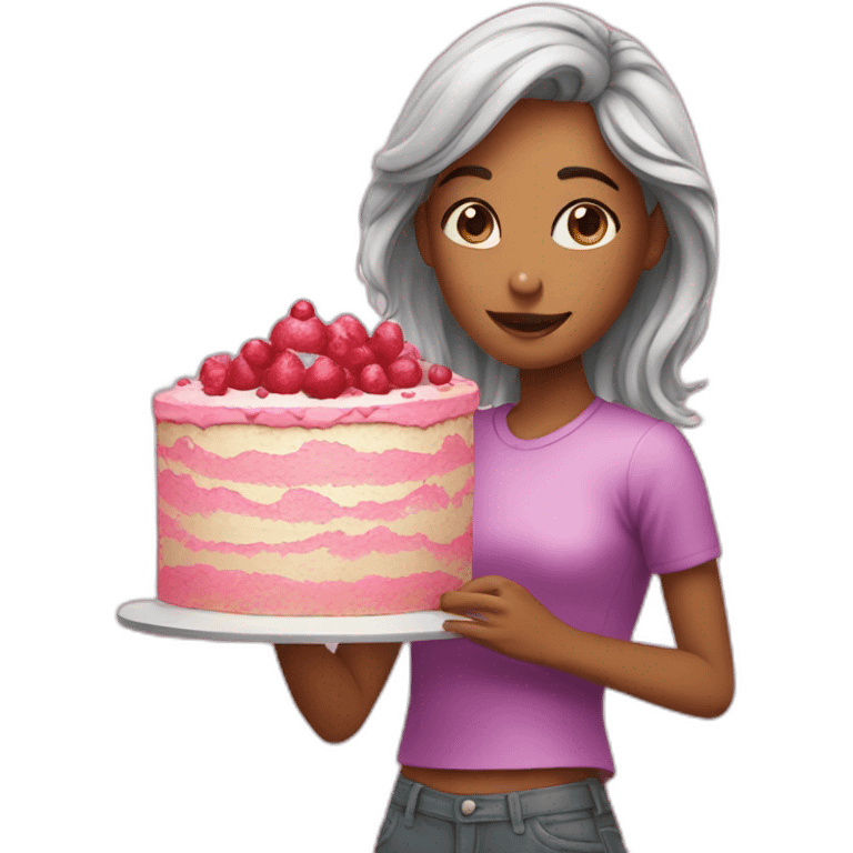 girl with huge cake emoji