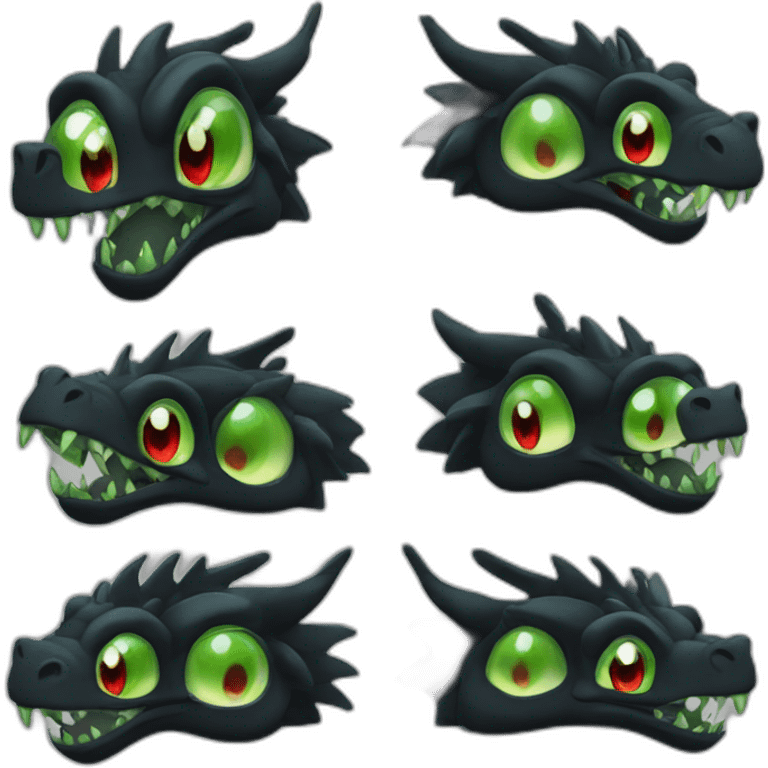 black cartoon dragon with green eyes and a pinch of red on the tip of the tail emoji