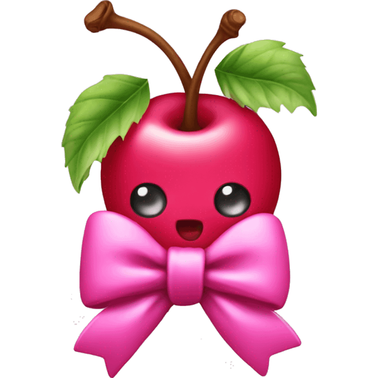 Pink cherries with a bow emoji