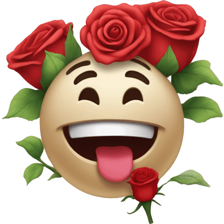 Smiley romantic emoji with rose in mouth  emoji