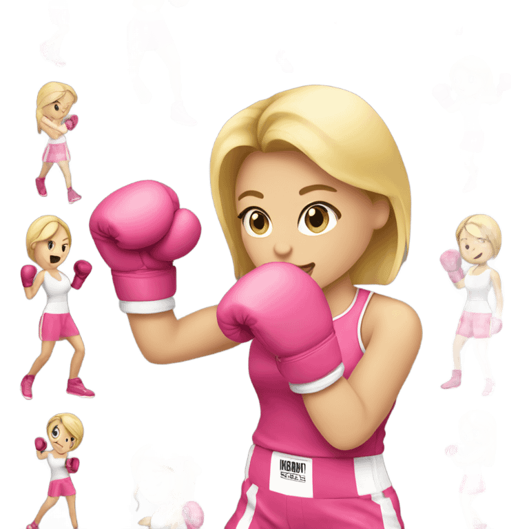 Girl boxing pink, white skin, blonde emoji