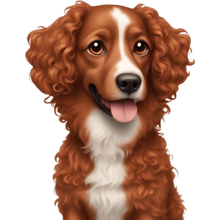 curly/wavy red brown haired dog with a smaller black  emoji