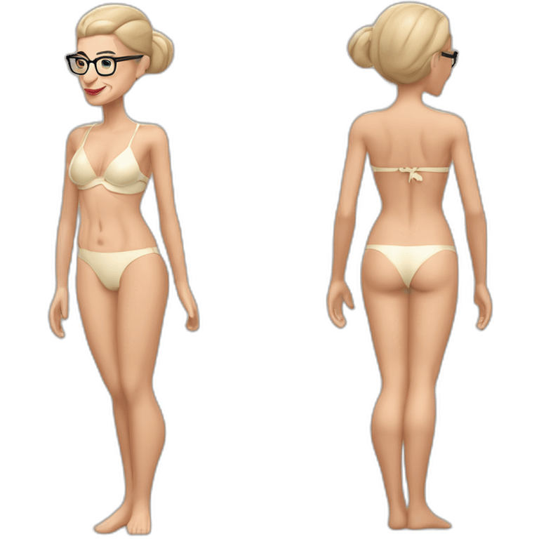 sexy ruth bader ginsburg wearing a string bikini bottoms bare chest (full body, ios17, facing away, looking over shoulder, cream colored bikini) emoji