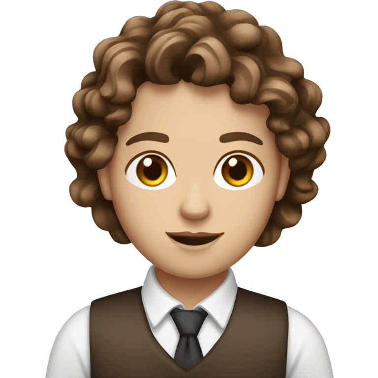 Brown hair. Blue eyes. Wavy hair. Barista emoji