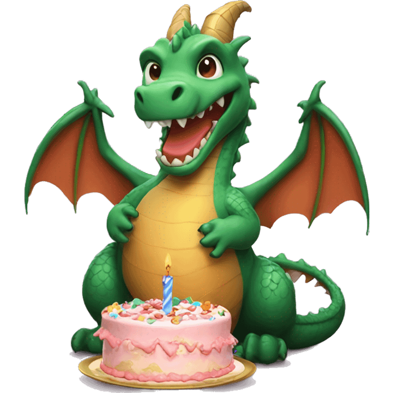 Dragon with birthday cake emoji