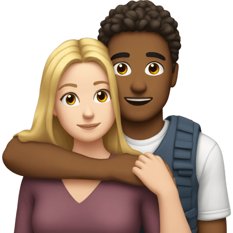 young brown Man and young white woman cuddle emoji