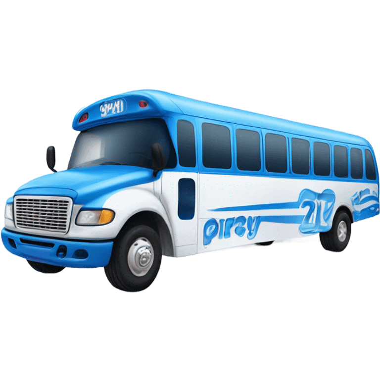 Blue party bus with a blue and white hot air balloon on top  emoji