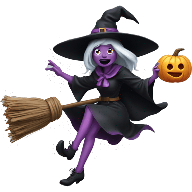 Scarry witch flying on a broom throwing candy. emoji