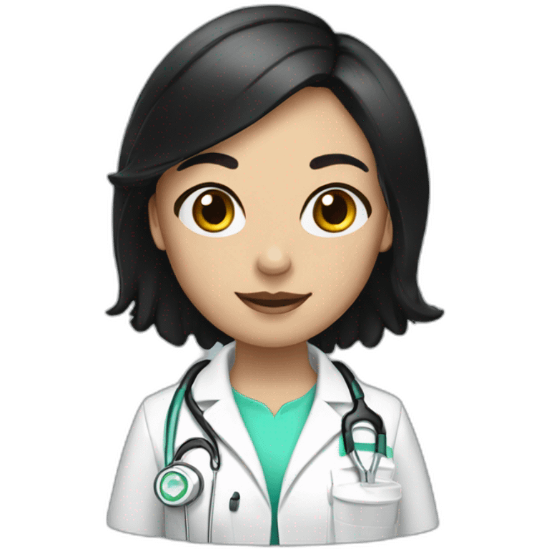 a medic girl with cream, shoulder-length black hair, with accessories emoji