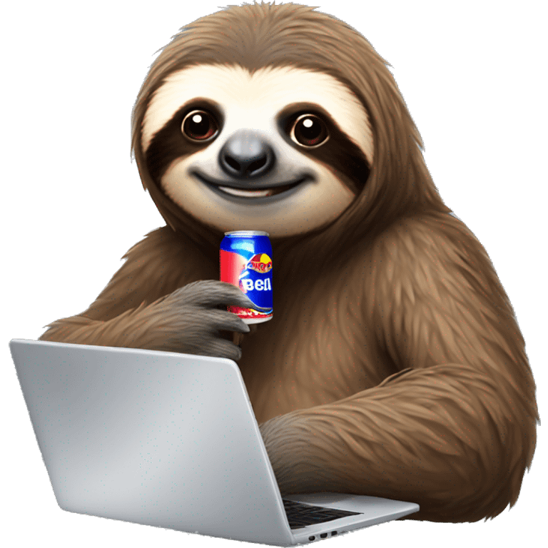 sloth with RedBull can and laptop emoji