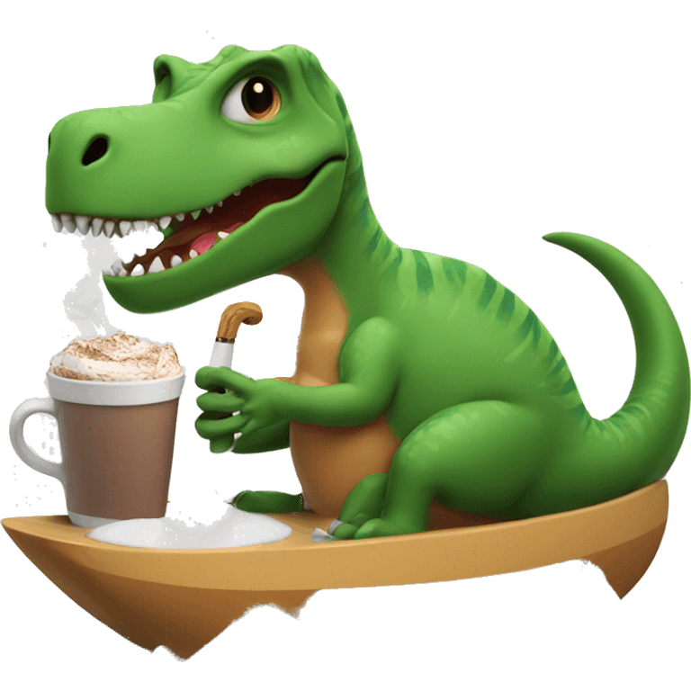 dinosaur smoking while surfing in hot cocoa  emoji